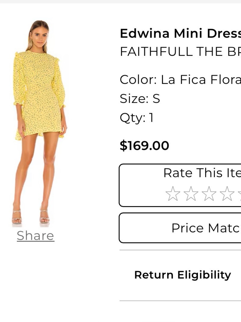 Faithfull The Brand Yellow Mini Dress with Green & Brown Floral Motif